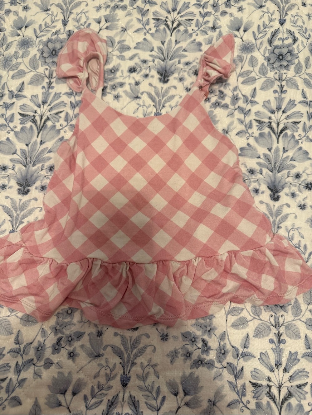 Posh PeanutGirls Pink Gingham Ruffle Tank Top Size 2T